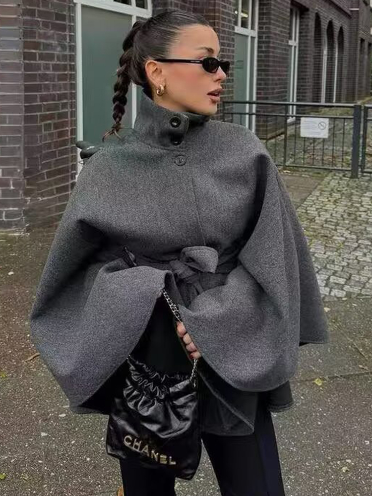 Wool Coat Peacoat - TFMLN Mantel Wol Wanita Dengan Sabuk
