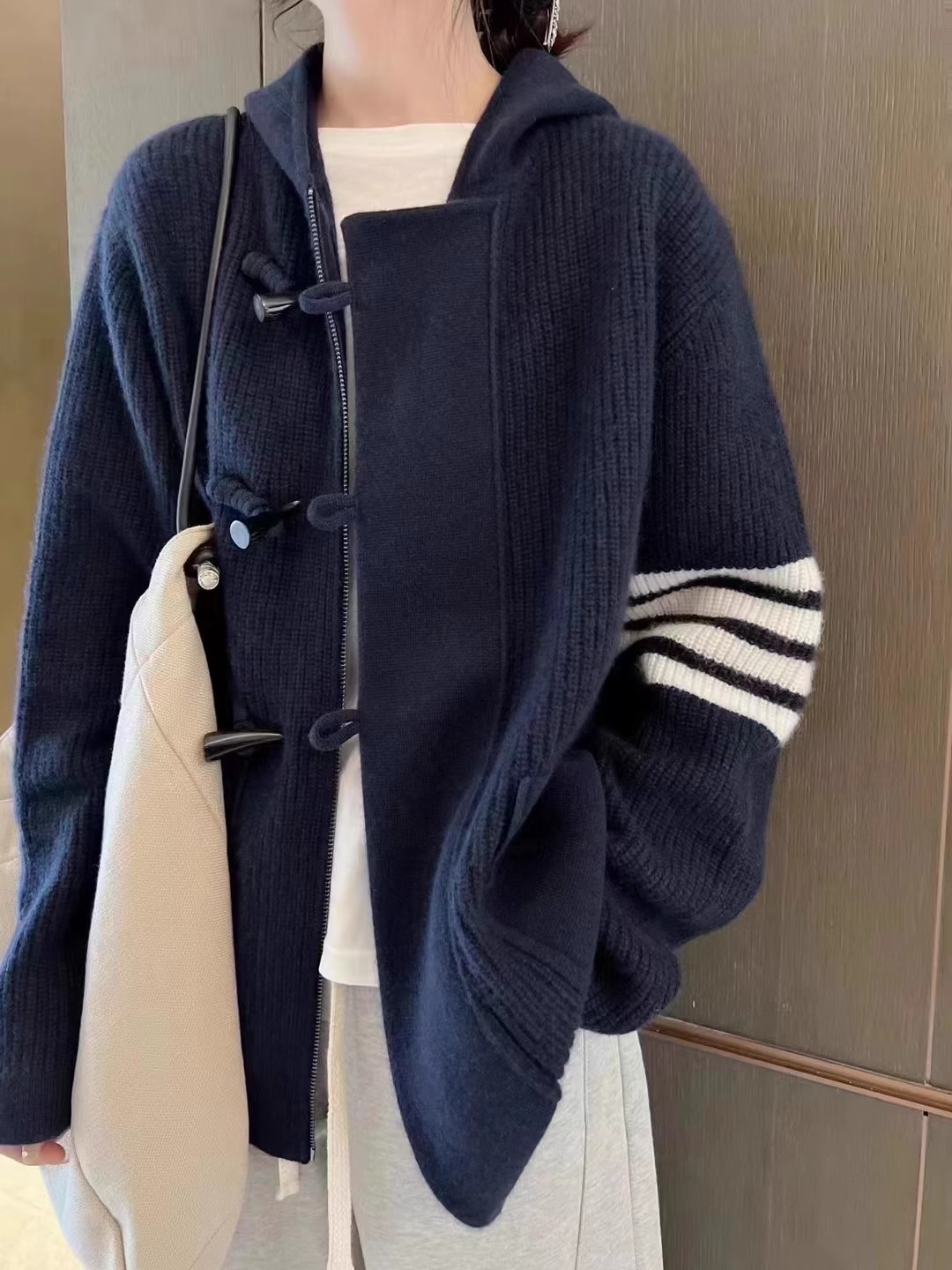 Wool Coat Peacoat - Kardigan rajut Wanita Berkerudung, 100% mantel