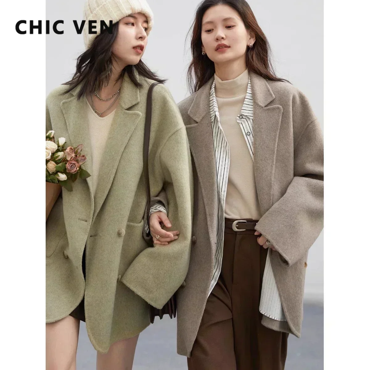Wool Coat Peacoat - CHIC VEN Mantel Wol Wanita Longgar