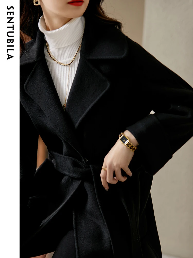 SENTUBILA Mantel Wol Musim Din - Wool Coat Peacoat ulasan dan harga