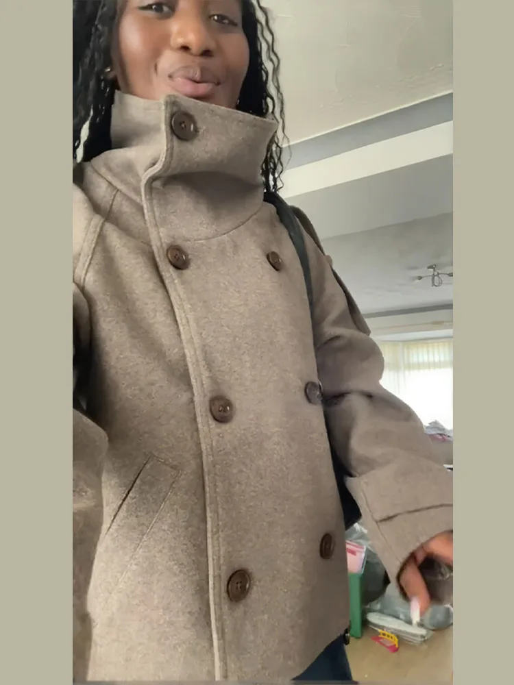 Jaket Wanita Kerah Tinggi Pend - Wool Coat Peacoat ulasan dan harga