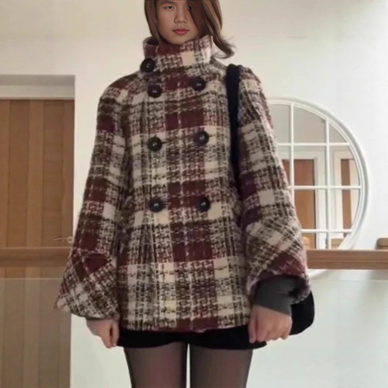Mantel Wanita Motif Kotak-kota - Wool Coat Peacoat ulasan dan harga